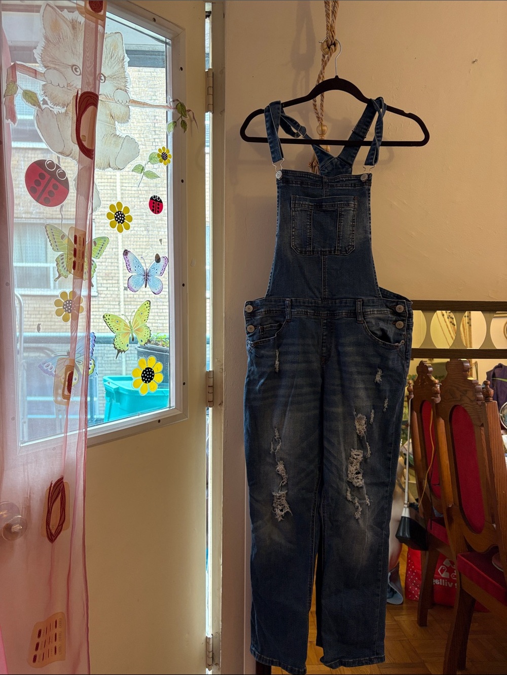 Women's Distressed Dark Blue Denim Overall Jumpsuit